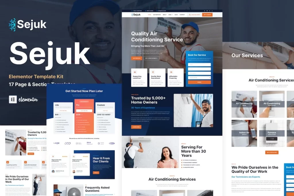 Sejuk – Air Conditioner &amp; HVAC Repair Service Elementor Pro Template Kit