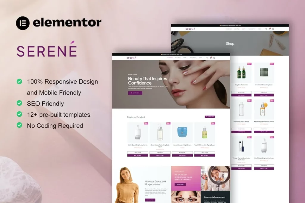 Serene – Beauty Shop &amp; Skincare Elementor Pro Template Kit