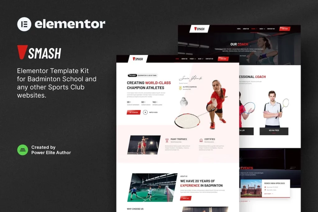Smash – Badminton School &amp; Sports Club Elementor Template Kit