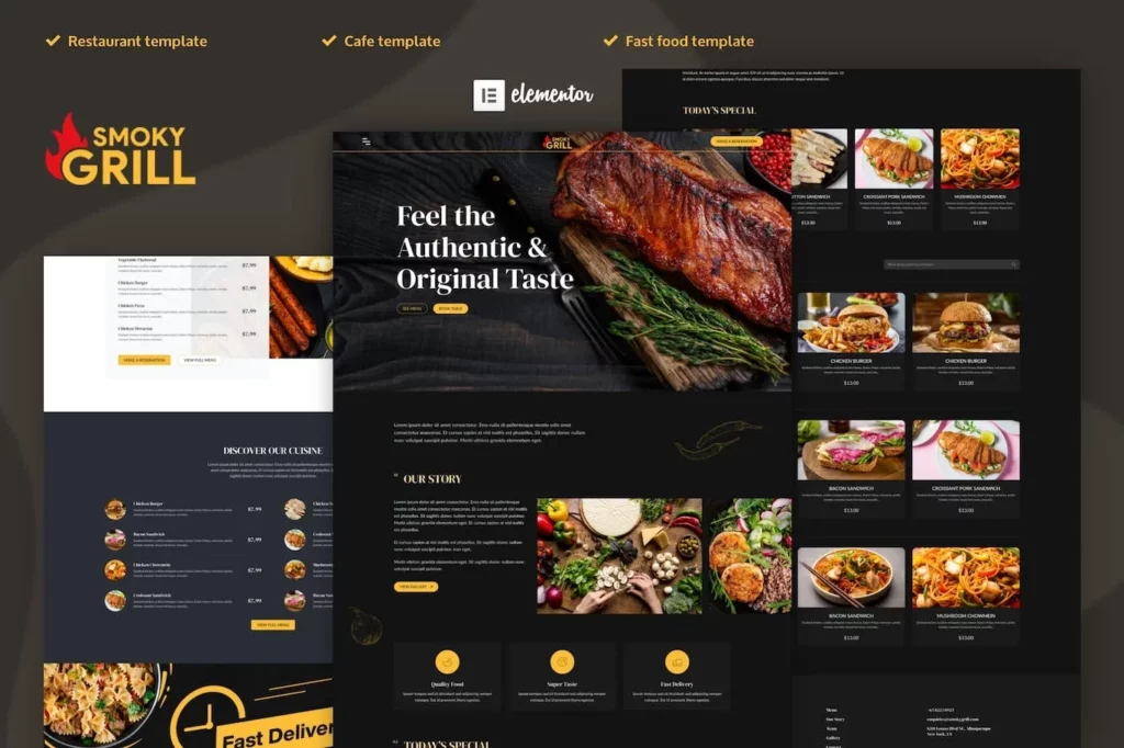 Smoky Grill – Restaurant &amp; Cafe Elementor Pro Template Kit