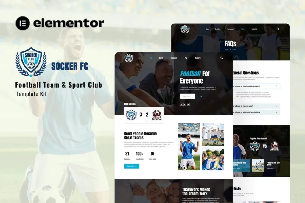 Socker – Football Team &amp; Sports Club Elementor Template Kit