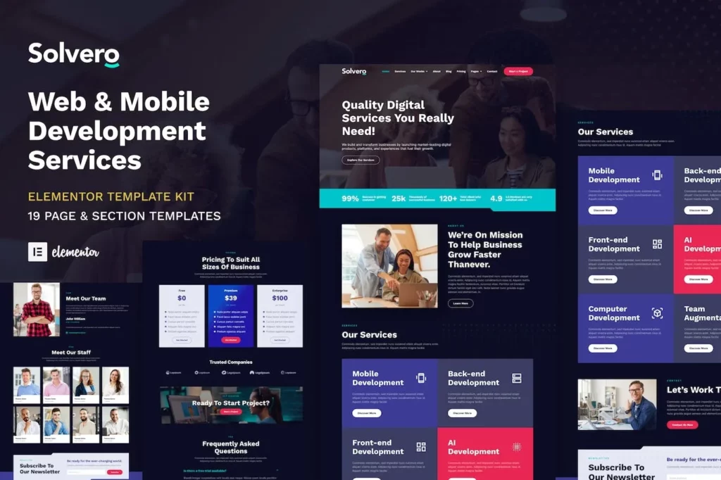 Solvero – Web &amp; Mobile Development Service Elementor Template Kit