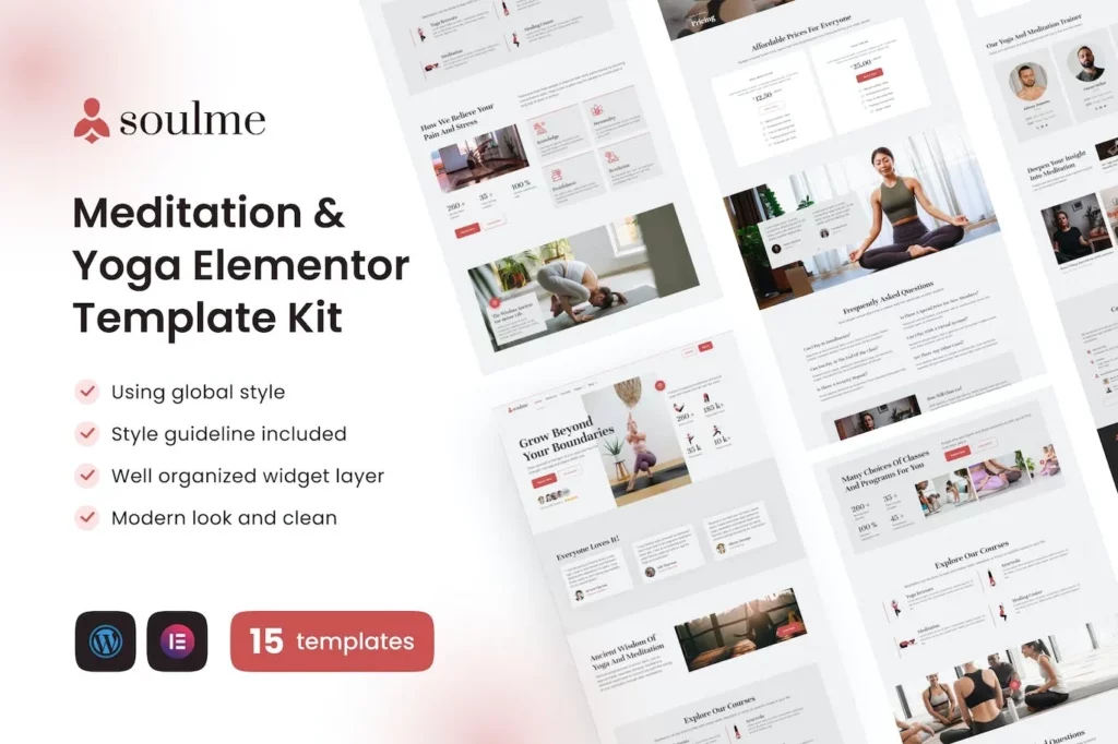 Soulme Yoga Meditation &amp; Wellness Mindfulness Elementor Template Kit