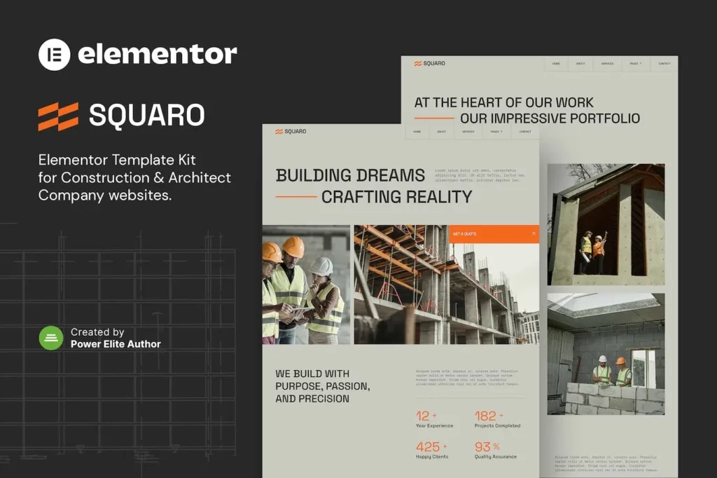 Squaro – Modern Construction &amp; Architect Elementor Template Kit