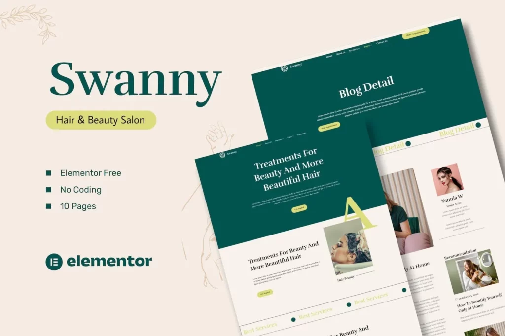Swanny – Hair &amp; Beauty Salon Elementor Template Kit