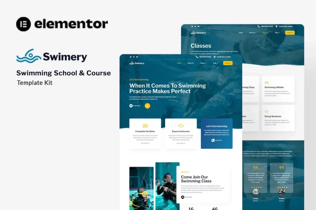 Swimery – Swimming School &amp; Course Elementor Template Kit