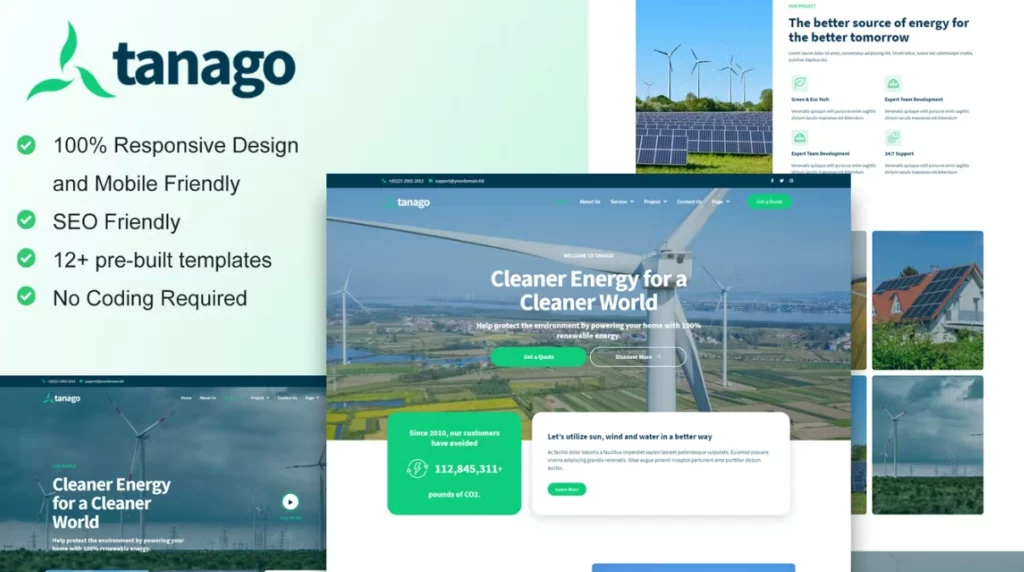 Tanago – Green Renewable Energy Elementor Template Kit