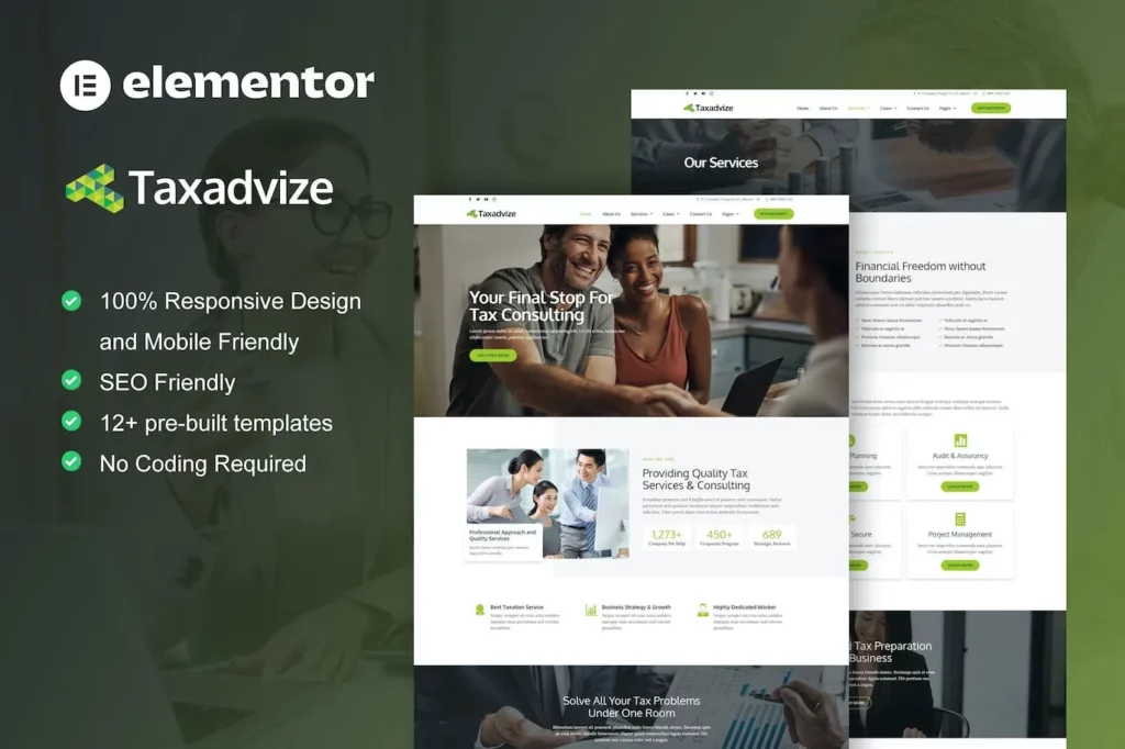 TaxAdvize – Tax Advisor &amp; Financial Consulting Elementor Template Kit