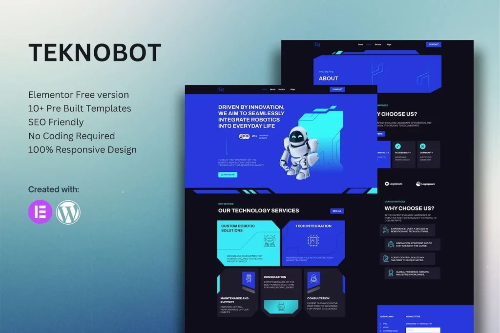Teknobot – AI &amp; Robotics Elementor Template Kit