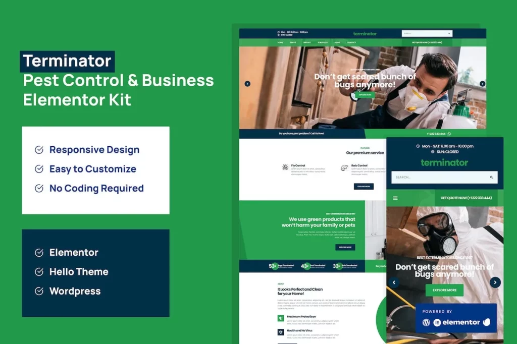 Terminator – Business &amp; Pest Control Elementor Pro Template Kit