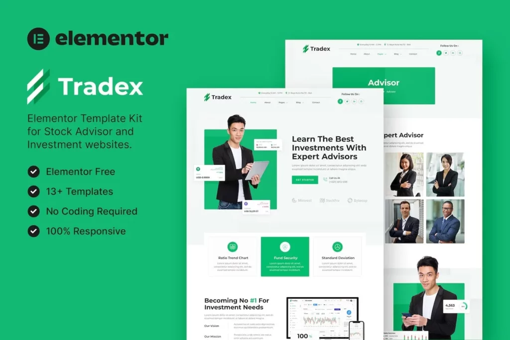 Tradex – Stock Advisor &amp; Investment Elementor Template Kit