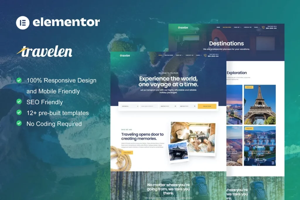 Travelen – Travel &amp; Tour Agency Elementor Pro Template Kit