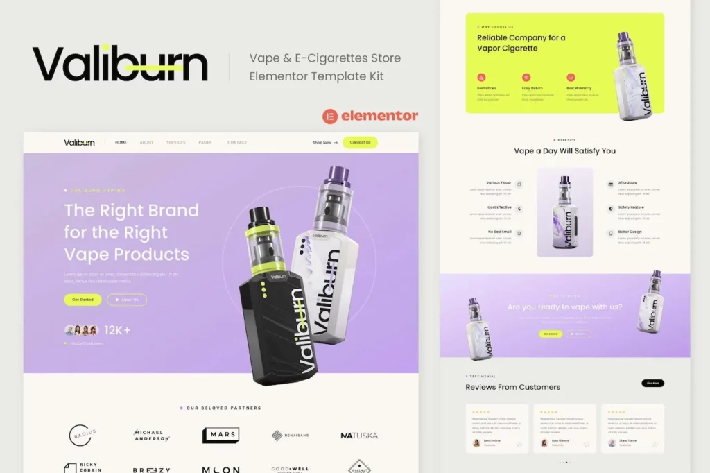 Valiburn – Vape &amp; E-Cigarettes Store Elementor Template Kit