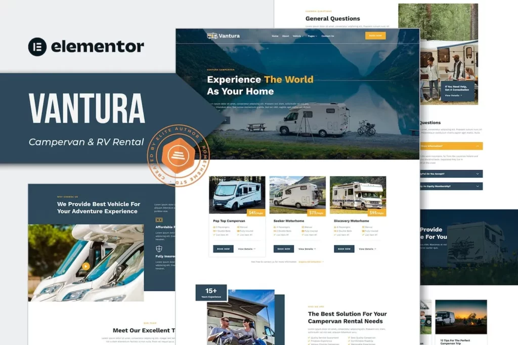 Vantura – Campervan &amp; RV Rental Elementor Template Kit