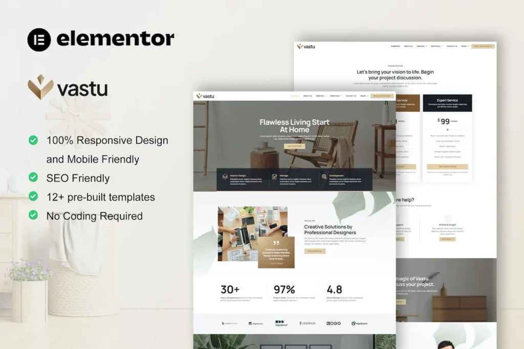 Vastu – Interior Design Service Elementor Pro Template Kit