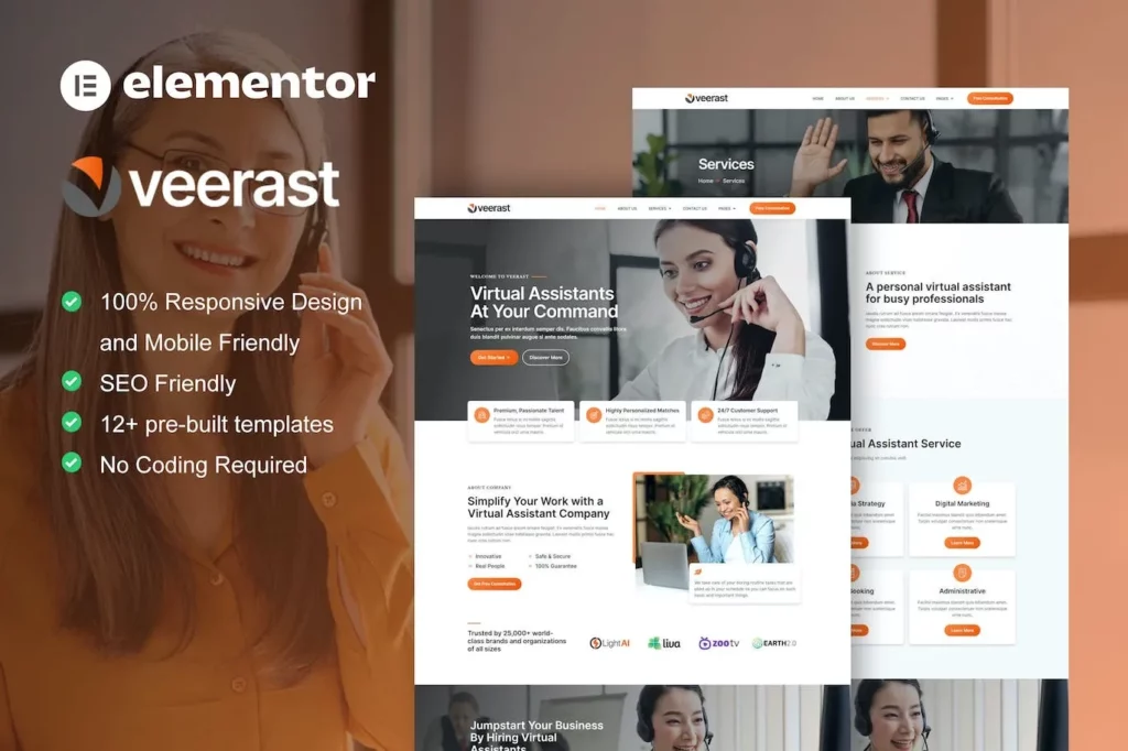 Veerast – Virtual Assistant Service Elementor Pro Template Kit