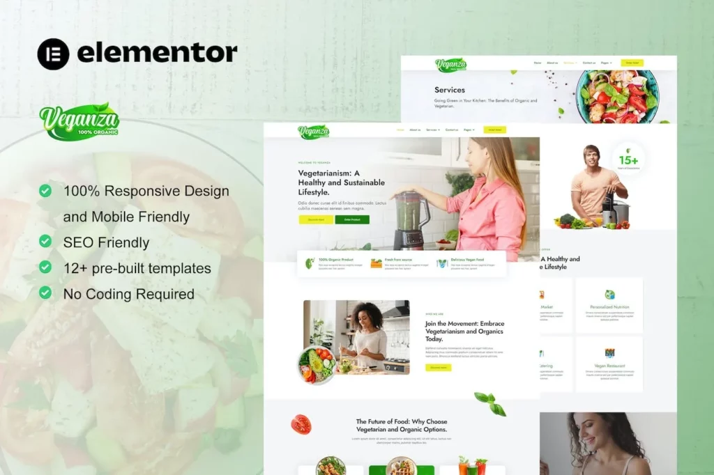 Veganza – Organic Food &amp; Vegetarian Elementor Template Kit