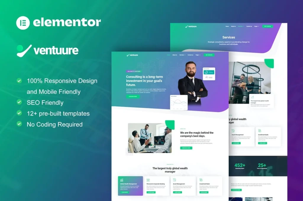 Ventuure – Business Consulting &amp; Investment Elementor Template Kit