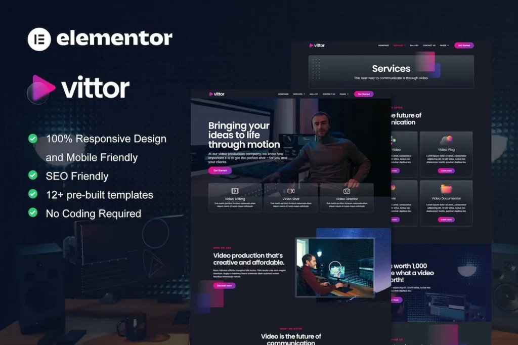 Vittor – Video Production Service Elementor Pro Template Kit
