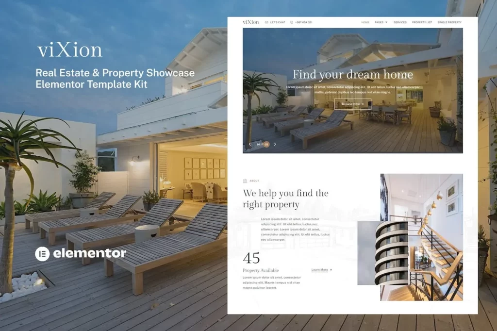 Vixion – Real Estate &amp; Property Showcase Elementor Template Kit