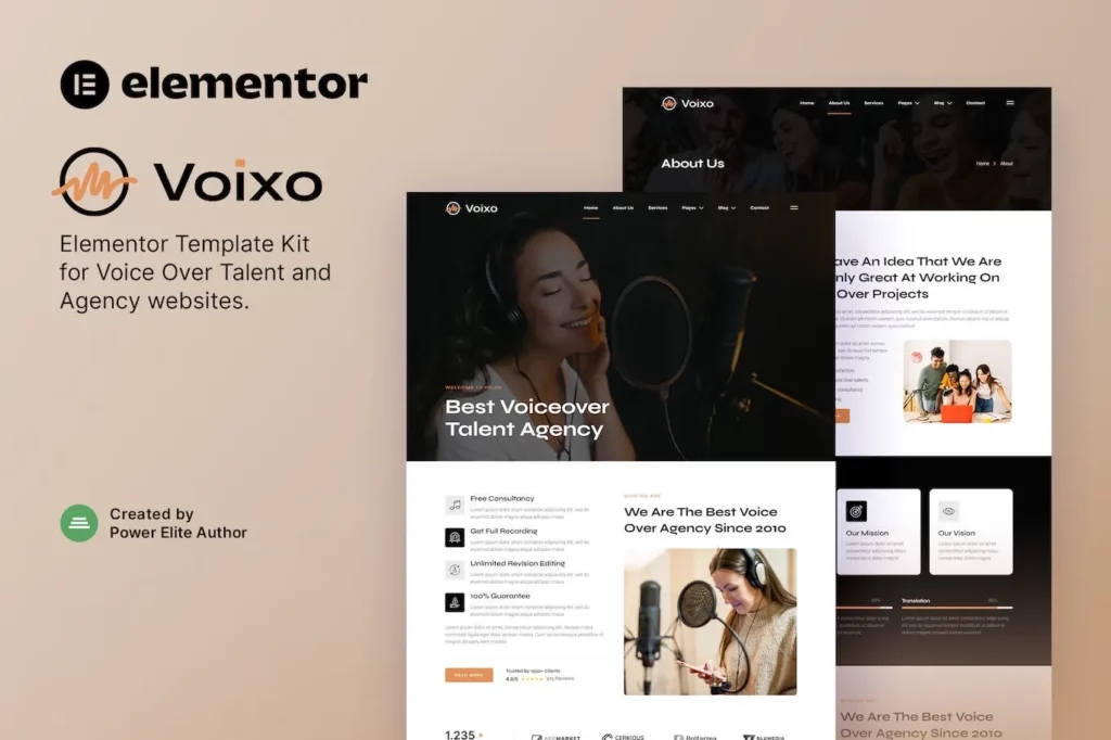 Voixo – Voice Over Talent &amp; Agency Elementor Template Kit