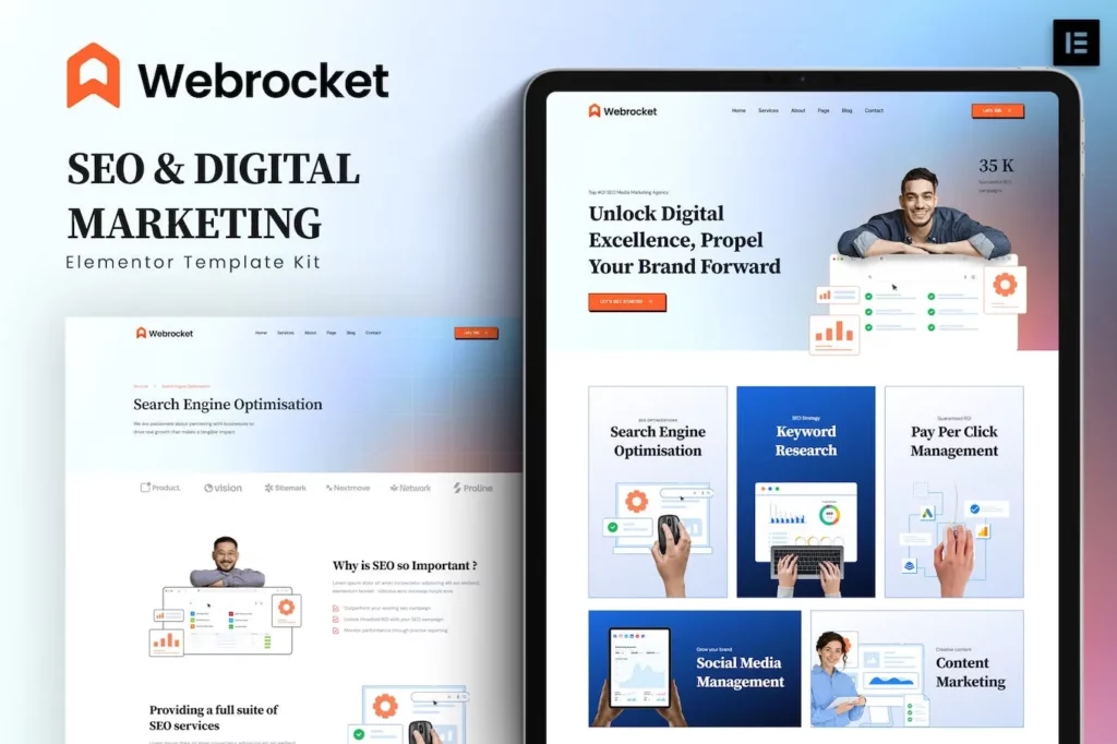 Webrocket – SEO &amp; Digital Marketing Agency Elementor Template Kit