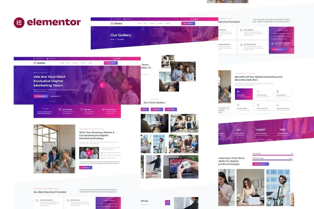 Wefa – Digital Marketing &amp; Brand Design Agency Elementor Template Kit