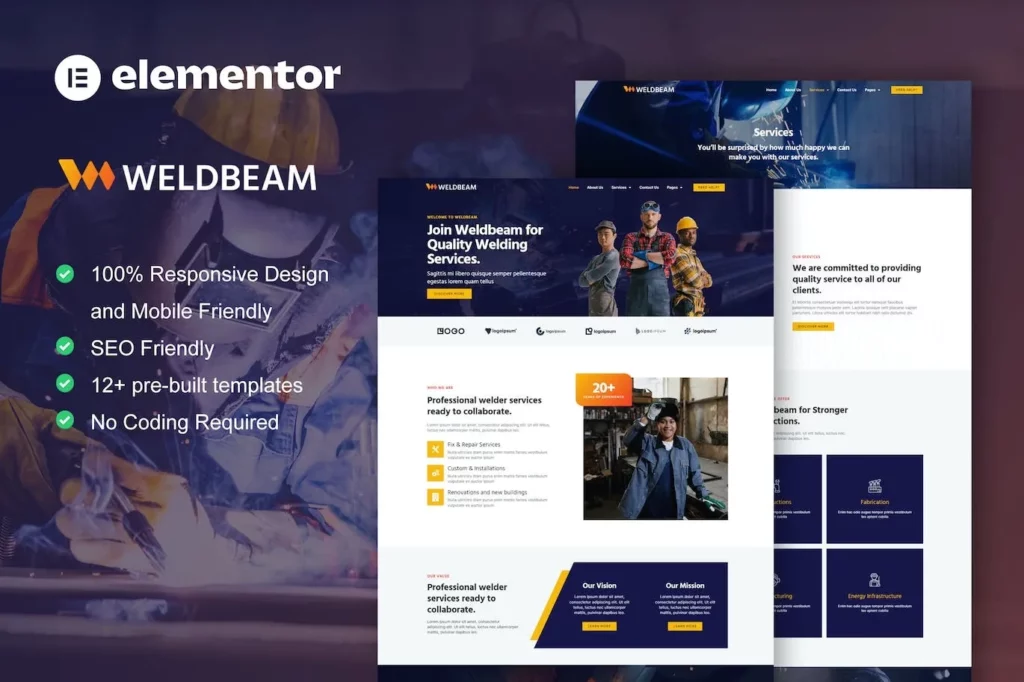 WeldBeam – Welding Services &amp; Industrial Elementor Template Kit