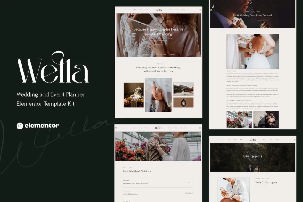 Wella – Wedding &amp; Event Planner Elementor Template Kit