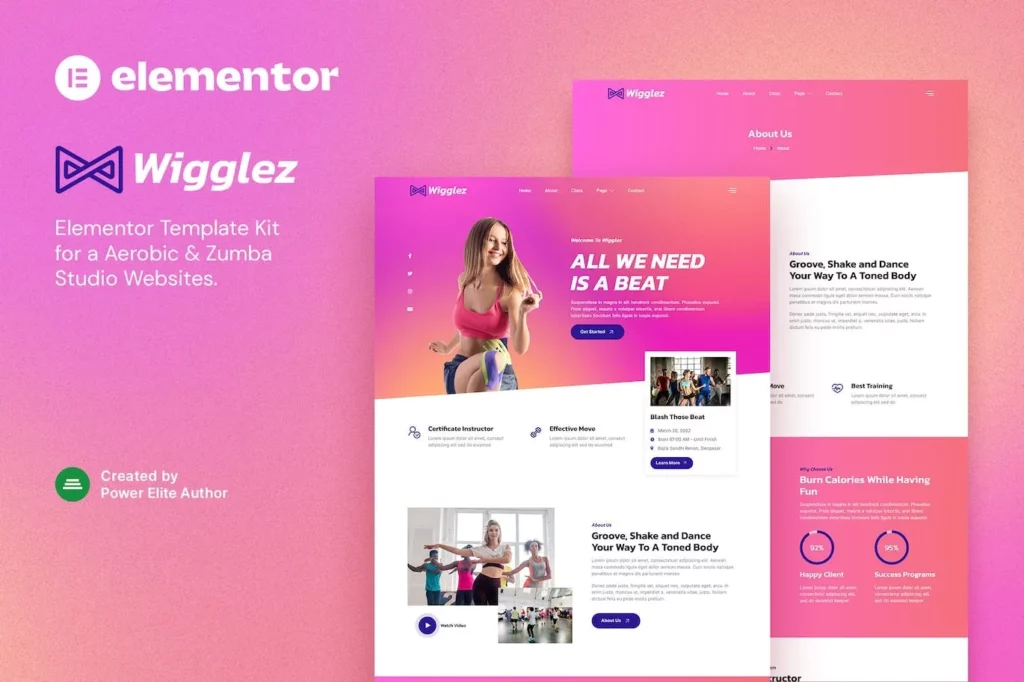 Wigglez – Aerobic &amp; Zumba Studio Elementor Template Kit
