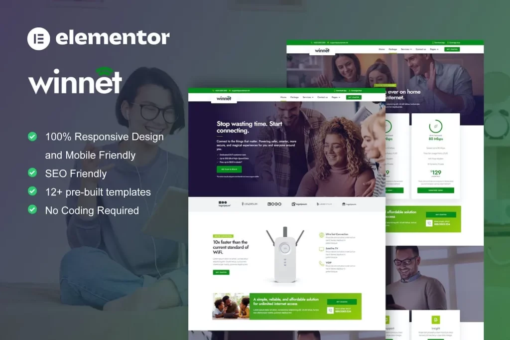 WinNet – Broadband &amp; Internet Service Provider Elementor Template Kit