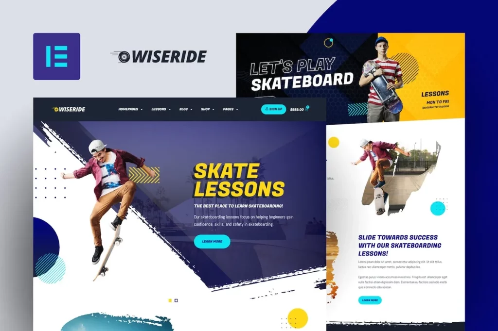 WiseRide – Skateboarding Lessons Elementor Template Kit