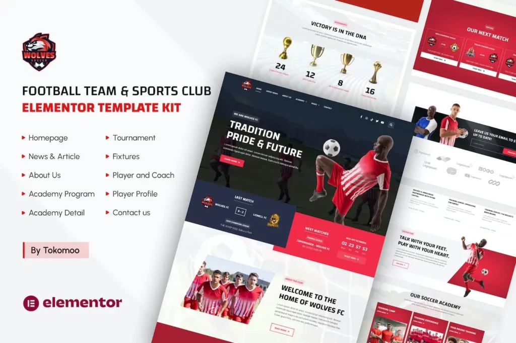Wolves – Football Team &amp; Sports Club Elementor Pro Template Kit