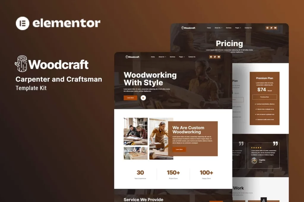 Woodcraft – Carpenter &amp; Craftsman Elementor Template Kit