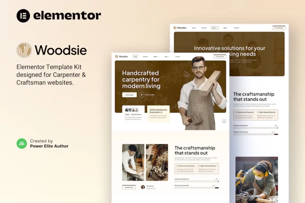 Woodsie – Carpenter &amp; Craftsman Elementor Template Kit