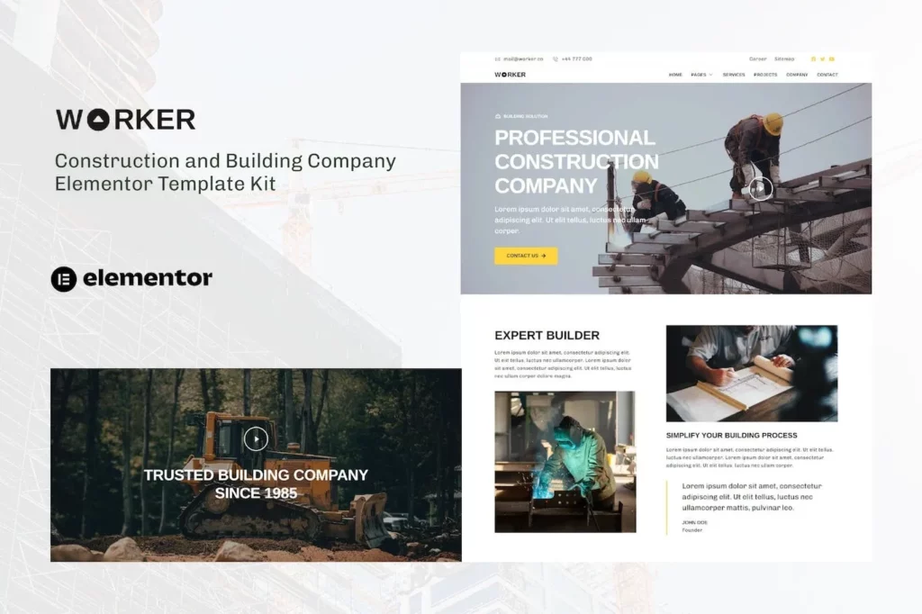 Worker – Construction &amp; Building Company Elementor Template Kit
