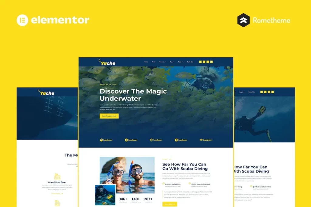Yache – Scuba Diving Center Elementor Pro Full Site Template Kit