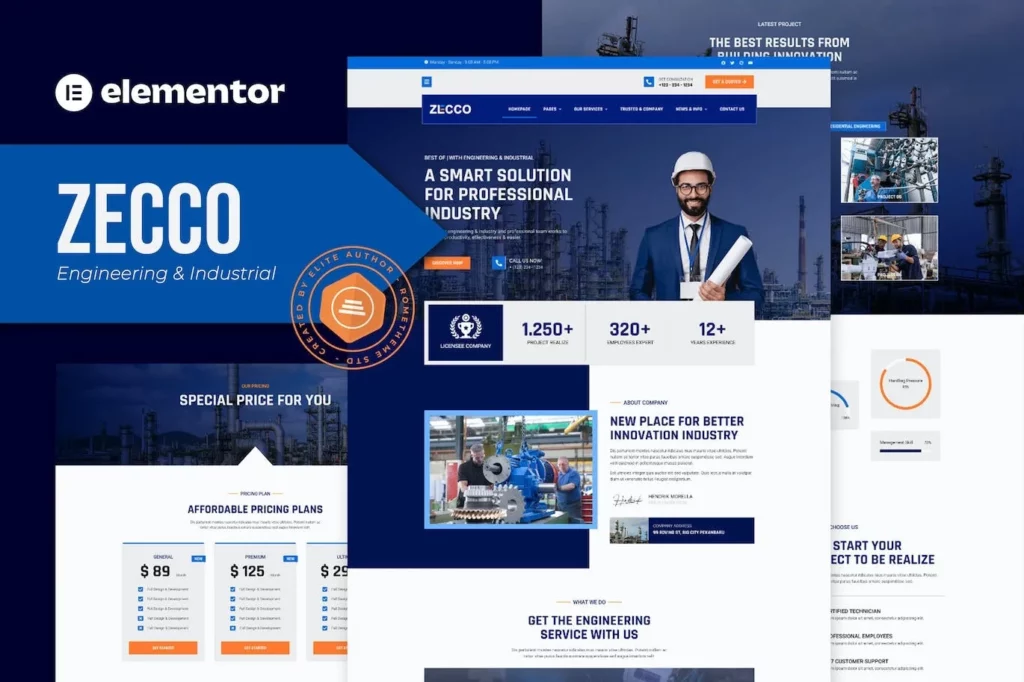 Zecco – Engineering &amp; Industrial Company Elementor Template Kit