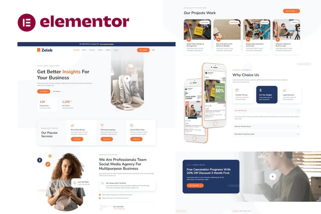 Zeleb – Social Media Marketing &amp; Digital Advertising Elementor Template Kit