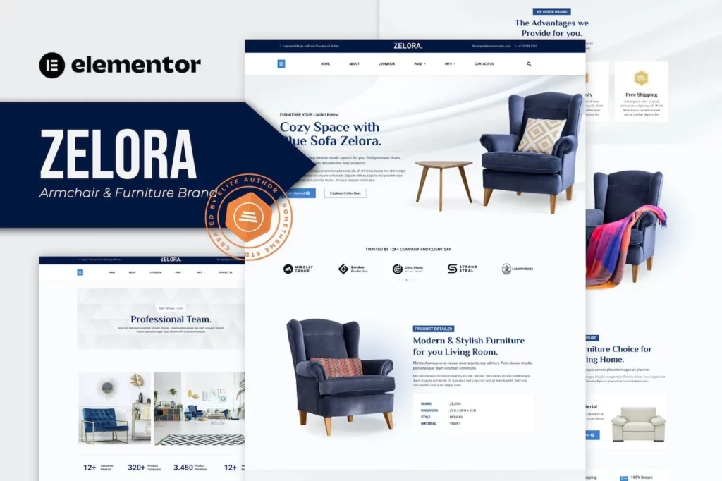 Zelora – Armchair &amp; Furniture Brand Elementor Template Kit