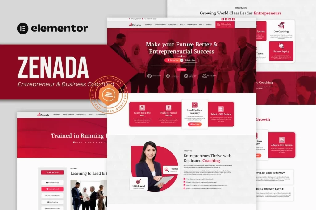 Zenada – Entrepreneur &amp; Business Coaching Elementor Template Kit