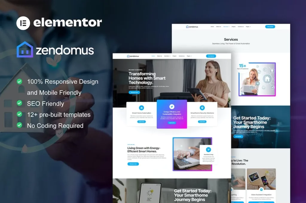 Zendomus – Smart Home &amp; Technology Services Elementor Pro Template Kit