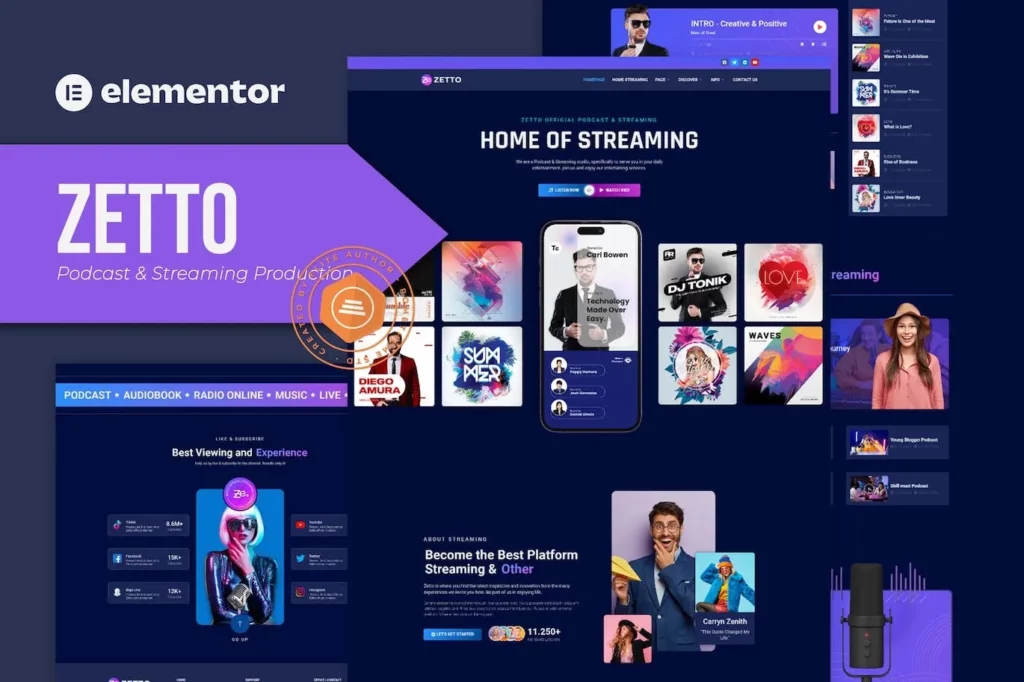 Zetto – Podcast &amp; Streaming Production Elementor Template Kit