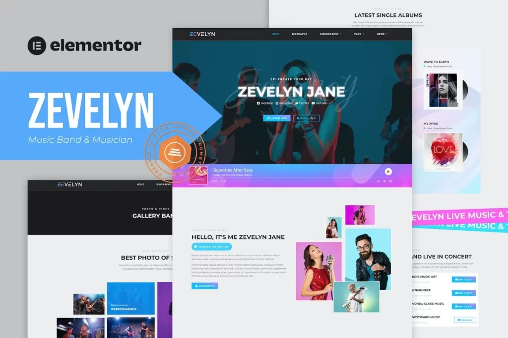 Zevelyn – Music Band &amp; Musician Elementor Tempate Kit