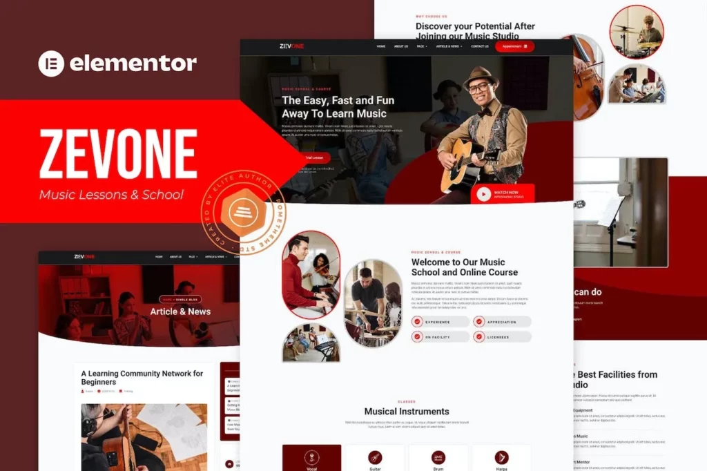 Zevone – Music Lessons &amp; School Elementor Template Kit