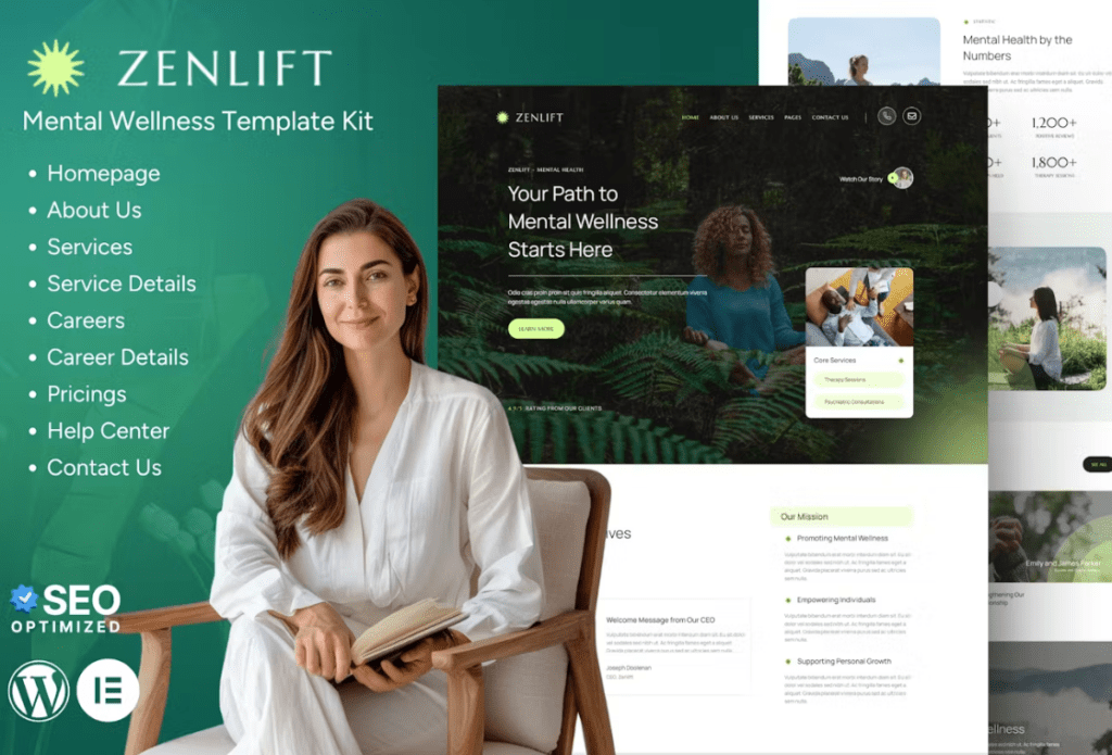Zenlift – Mental Health Clinic &amp; Consultation Elementor Template Kit