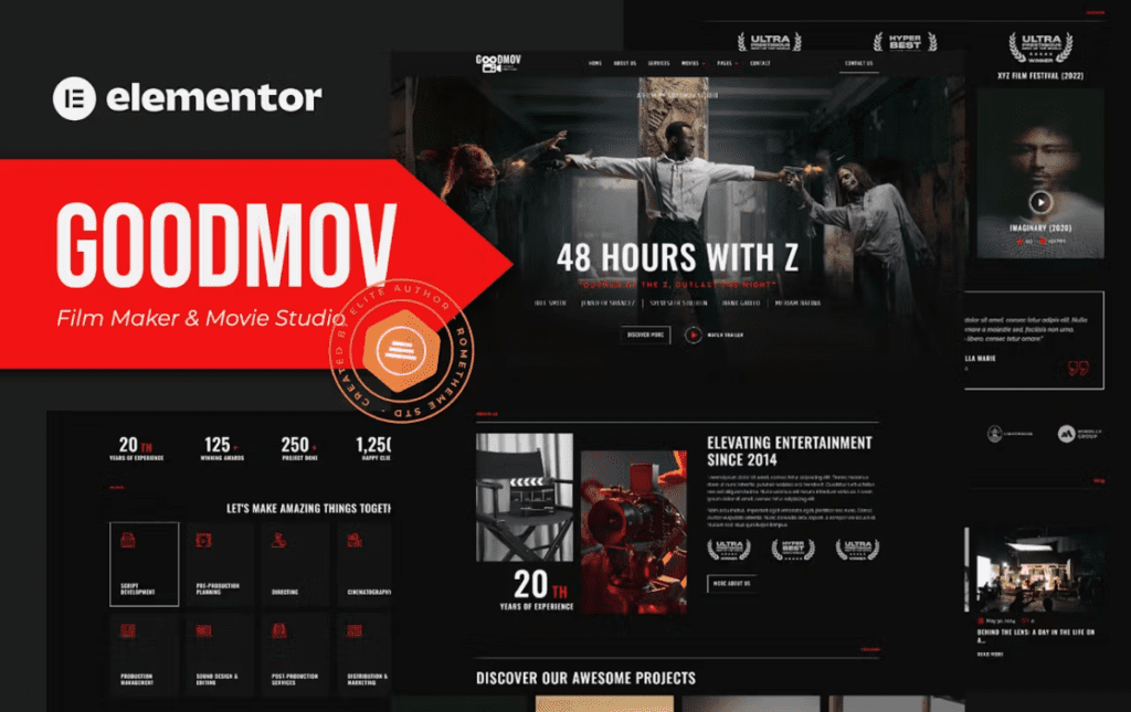 Goodmov – Film Maker &amp; Movie Studio Elementor Template Kit