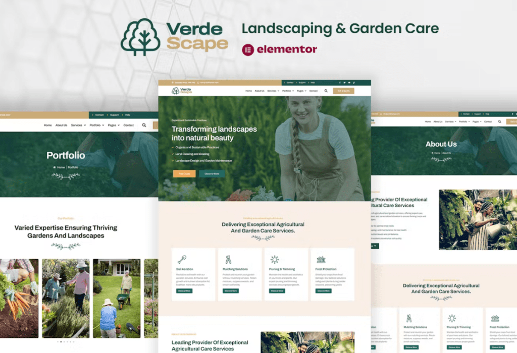 VerdeScape – Landscaping &amp; Garden Care Elementor Pro Template Kit
