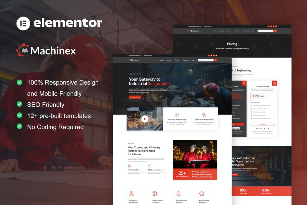 Machinex – Engineering &amp; Industrial Service Elementor Template Kit