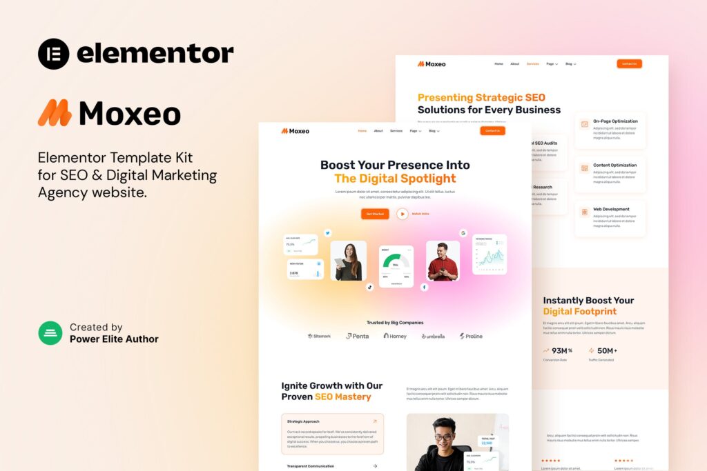 Moxeo – SEO &amp; Digital Marketing Agency Elementor Template Kit